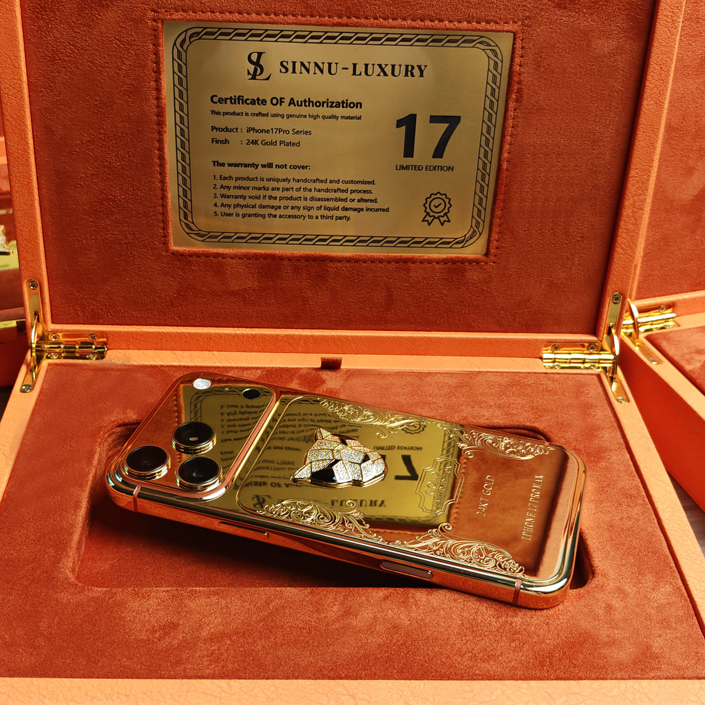 Cheetah Diamond Inlay 24K Gold iPhone 18 Pro Max / 18 Pro / 17 Pro Max / 17 Pro — SINNU LUXURY Limited Edition