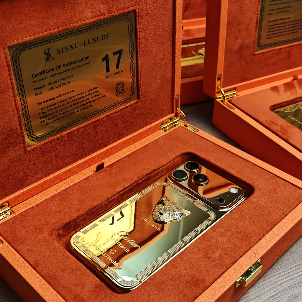 Cheetah Diamond Inlay 24K Gold iPhone 18 Pro Max / 18 Pro / 17 Pro Max / 17 Pro — SINNU LUXURY Limited Edition
