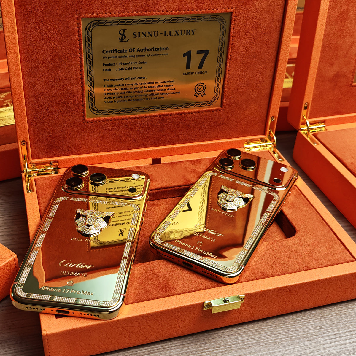 Cheetah Diamond Inlay 24K Gold iPhone 18 Pro Max / 18 Pro / 17 Pro Max / 17 Pro — SINNU LUXURY Limited Edition