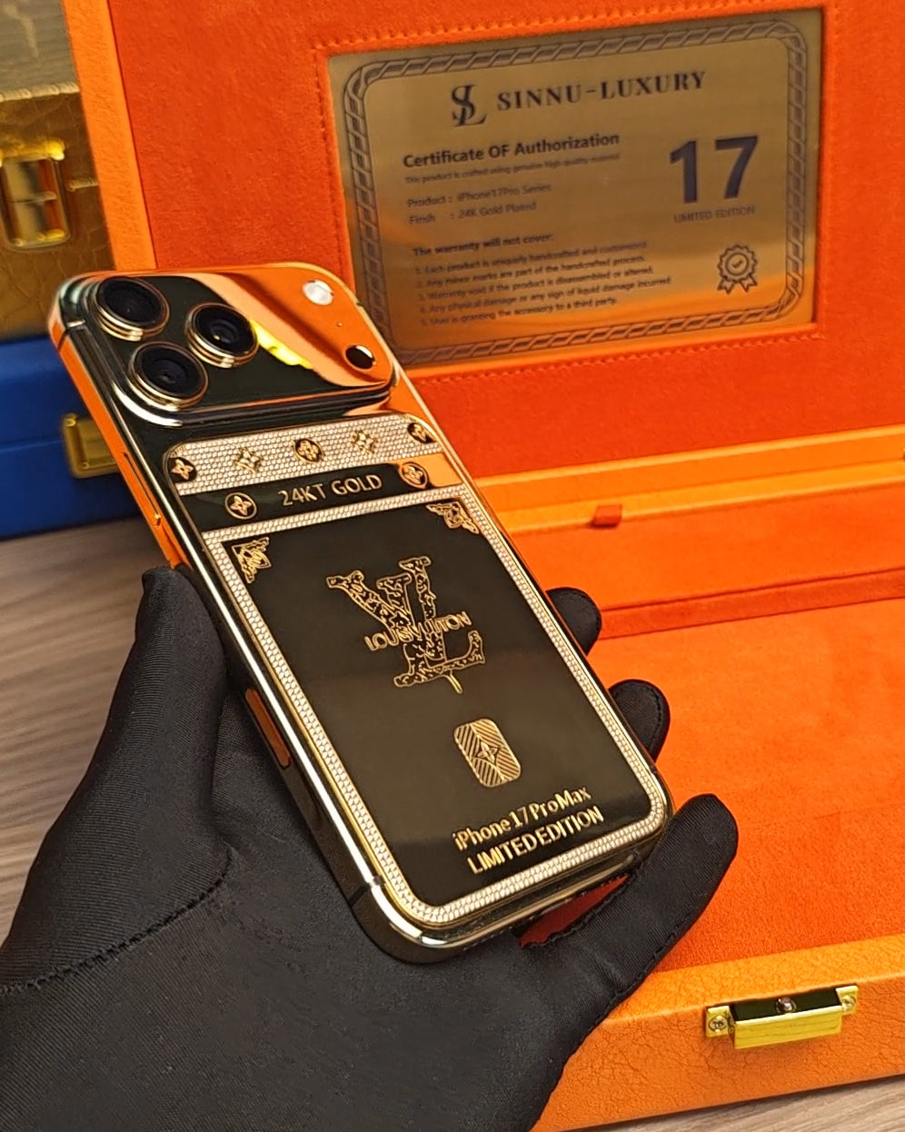 Iconic Luxury Monogram Diamond 24K Gold iPhone 18 Pro Max / 18 Pro / 17 Pro Max / 17 Pro — SINNU LUXURY Limited Edition