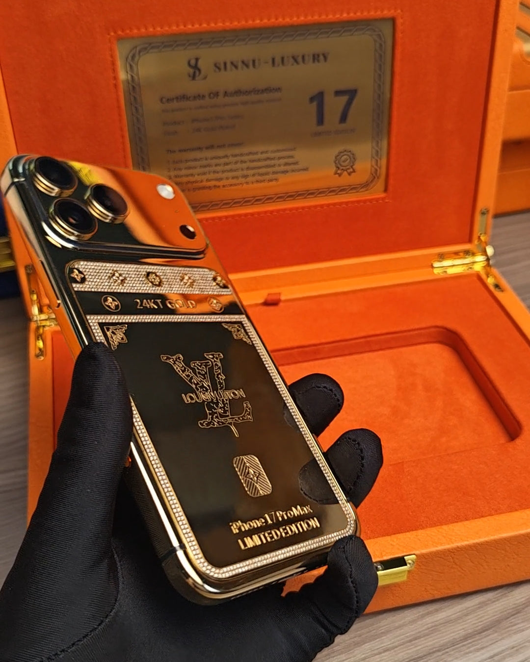 Iconic Luxury Monogram Diamond 24K Gold iPhone 18 Pro Max / 18 Pro / 17 Pro Max / 17 Pro — SINNU LUXURY Limited Edition