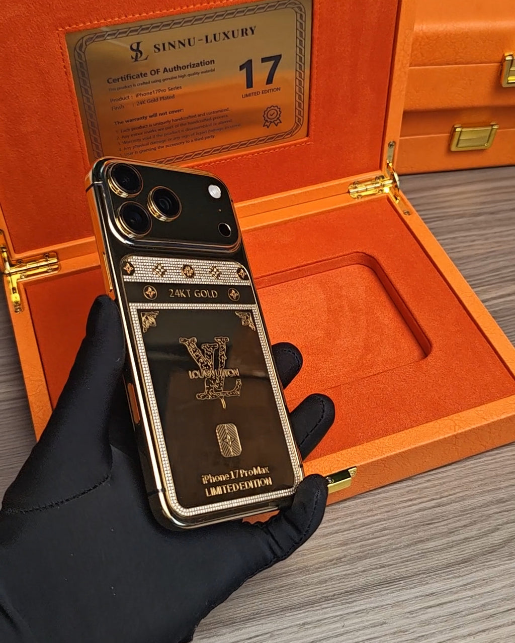 Iconic Luxury Monogram Diamond 24K Gold iPhone 18 Pro Max / 18 Pro / 17 Pro Max / 17 Pro — SINNU LUXURY Limited Edition