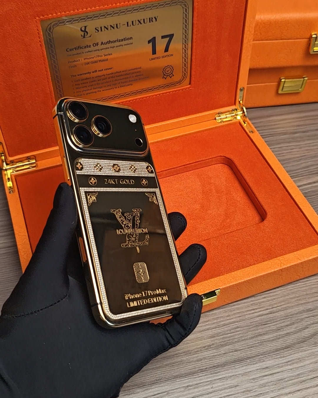 Iconic Luxury Monogram Diamond 24K Gold iPhone 18 Pro Max / 18 Pro / 17 Pro Max / 17 Pro — SINNU LUXURY Limited Edition