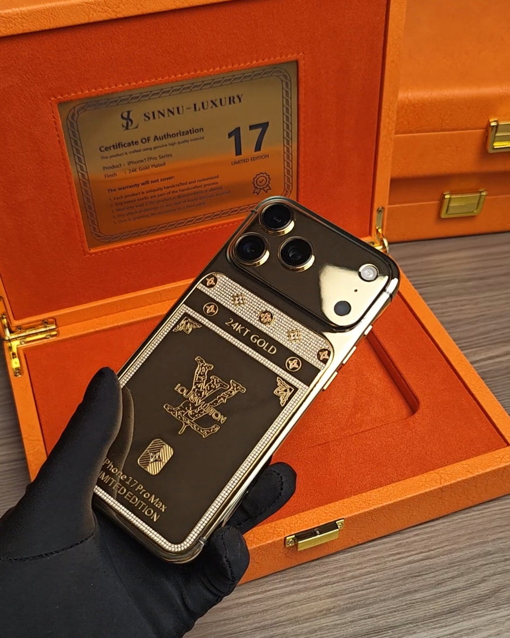 Iconic Luxury Monogram Diamond 24K Gold iPhone 18 Pro Max / 18 Pro / 17 Pro Max / 17 Pro — SINNU LUXURY Limited Edition
