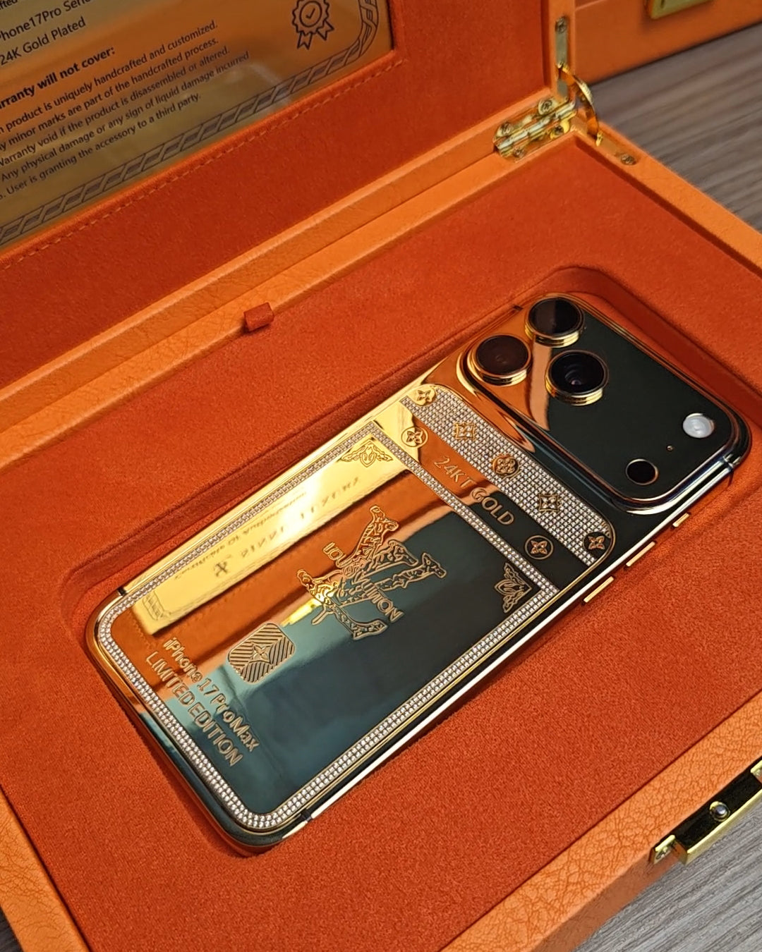 Iconic Luxury Monogram Diamond 24K Gold iPhone 18 Pro Max / 18 Pro / 17 Pro Max / 17 Pro — SINNU LUXURY Limited Edition