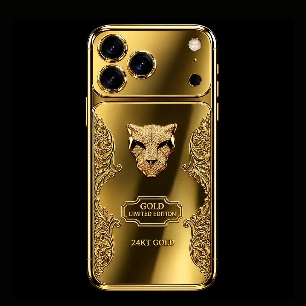 Cheetah Diamond Inlay 24K Gold iPhone 18 Pro Max / 18 Pro / 17 Pro Max / 17 Pro — SINNU LUXURY Limited Edition